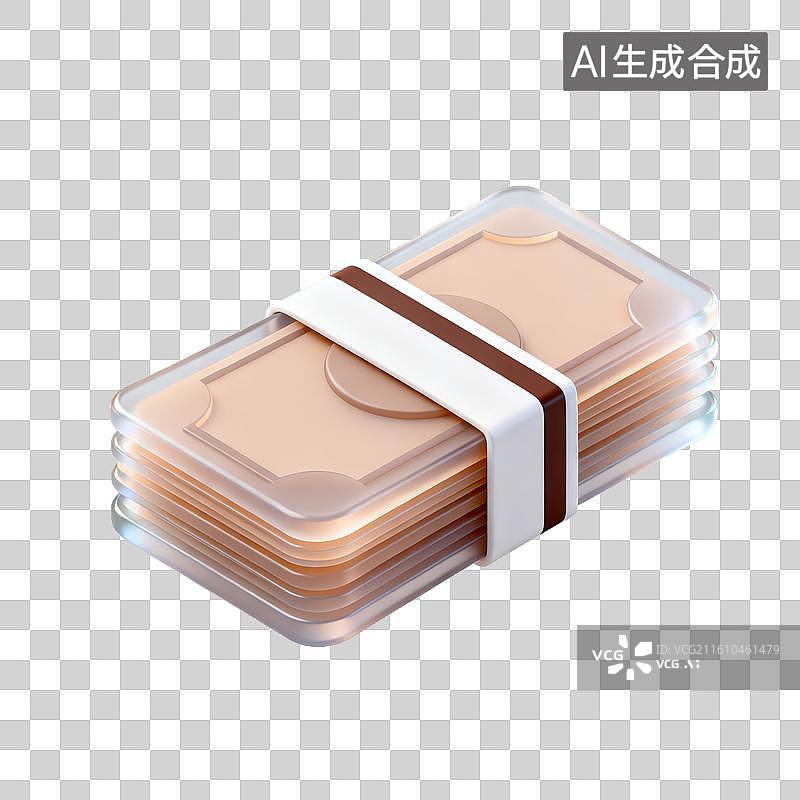 【AI数字艺术】3D磨砂玻璃材质金融理财主题纸币元素图片素材