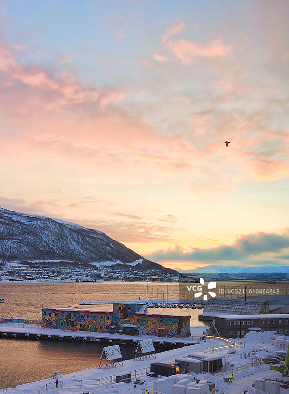 挪威特罗姆瑟Tromso北极圈黄昏图片素材