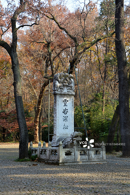 南京灵谷寺景区美丽秋色图片素材