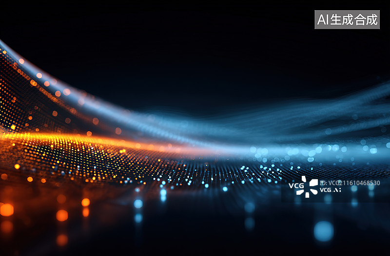 【AI数字艺术】光点流动的科技抽象背景图片素材