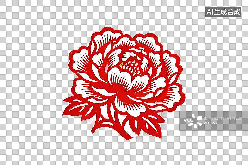 【AI数字艺术】剪纸风格，窗花，牡丹PNG格式的免扣元素图片素材