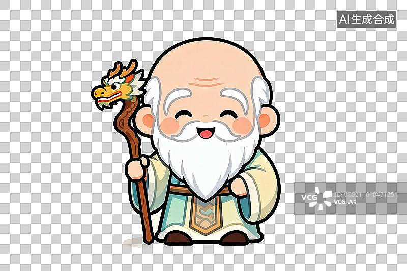 【AI数字艺术】卡通风格，神话人物，南极仙翁PNG格式的免扣元素图片素材