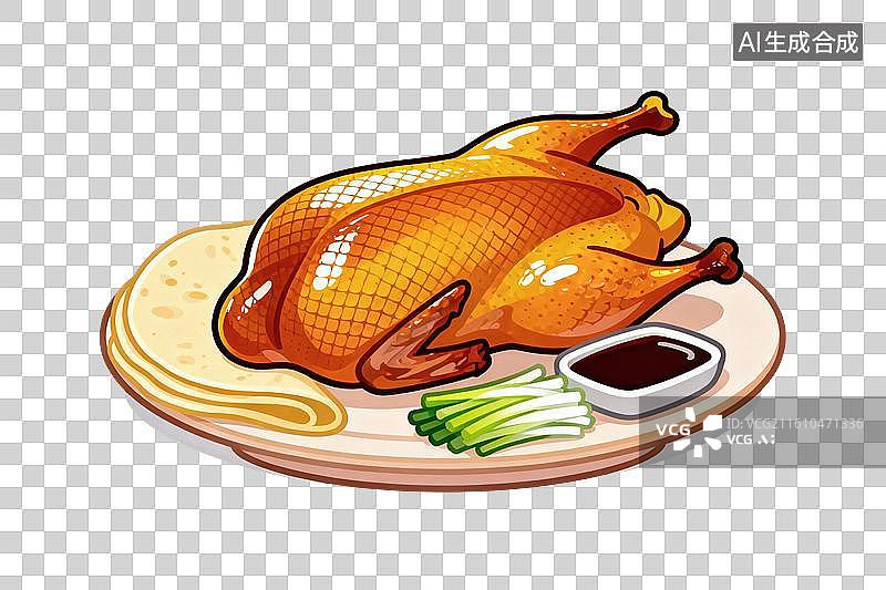 【AI数字艺术】卡通风格，北京烤鸭PNG格式的免扣元素图片素材