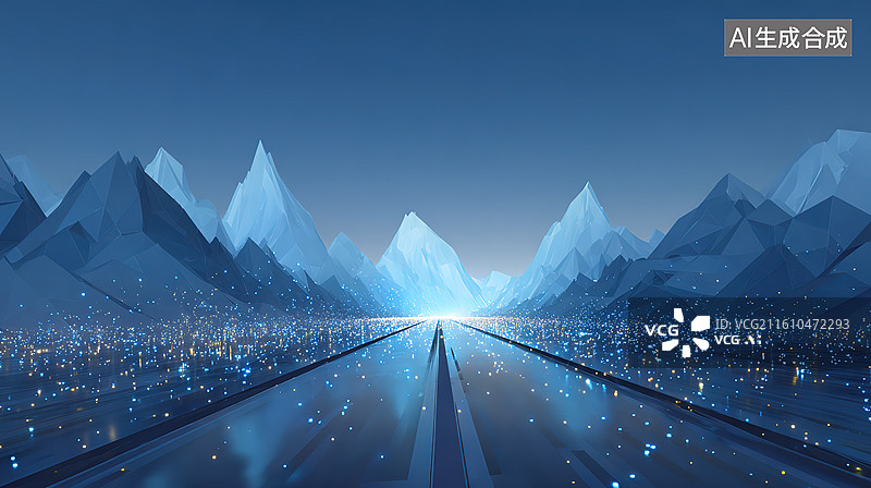 【AI数字艺术】冰川夜景中的光路图片素材