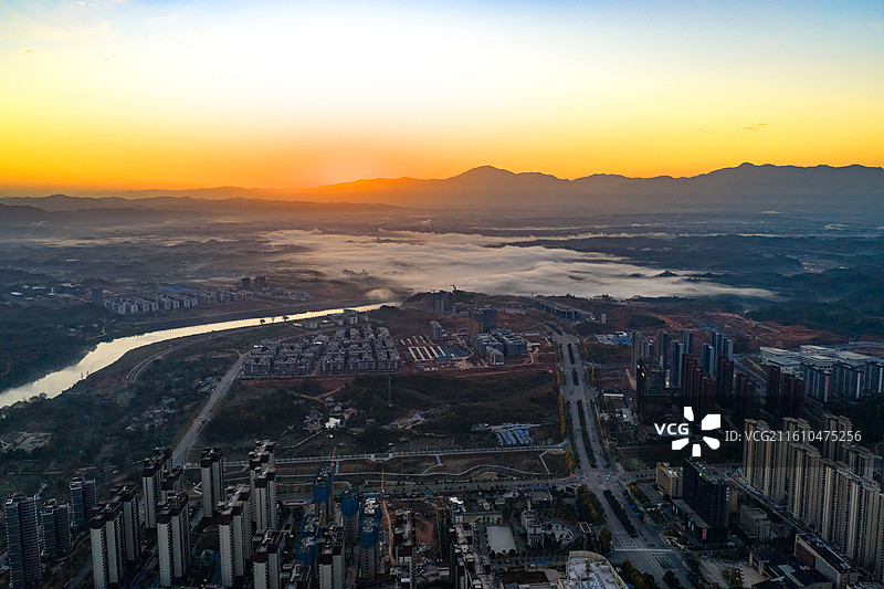 航拍湖南岳阳平江县县城清晨风光图片素材
