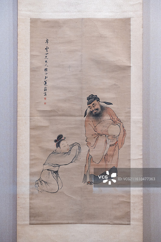 天津博物馆 清代后期人物画特展 清 莲溪 钟馗图轴 纸本设色图片素材