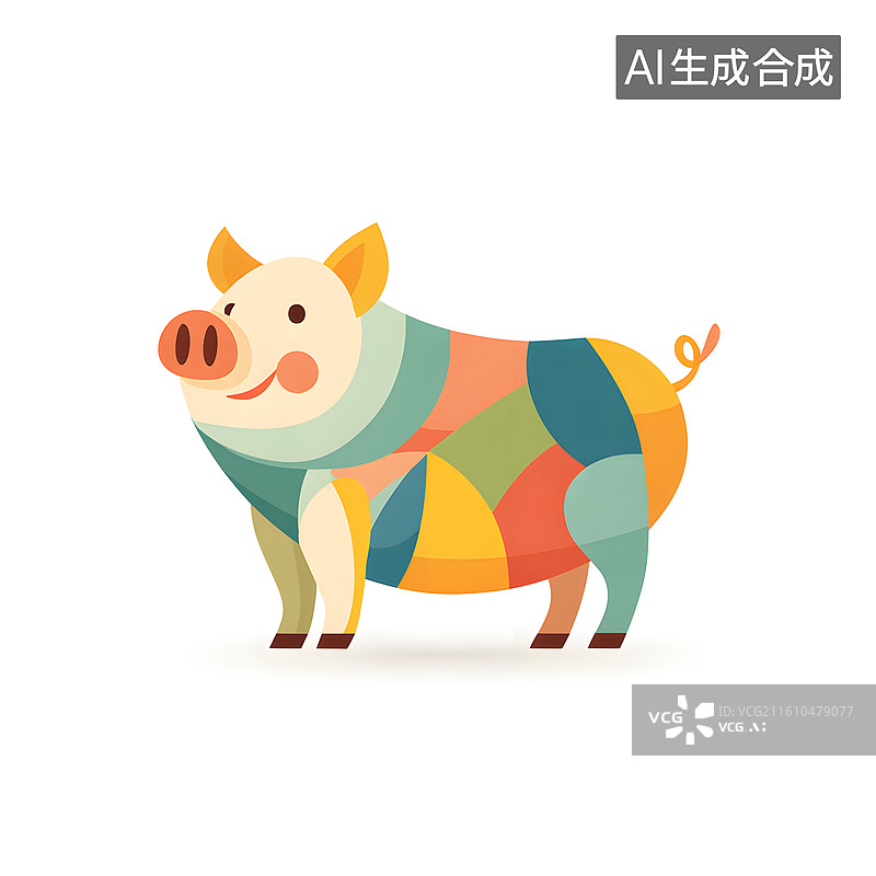 【AI数字艺术】彩绘几何纹样的卡通猪图片素材