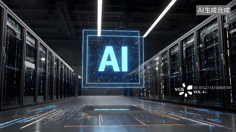 【AI数字艺术】服务器机房内的AI技术可视化呈现图片素材
