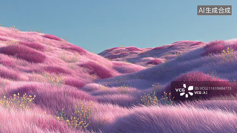 【AI数字艺术】粉紫色花海起伏的自然景观图片素材