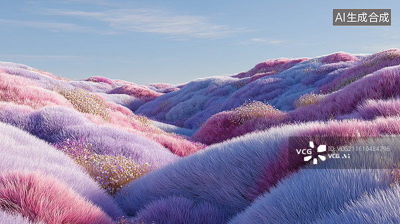 【AI数字艺术】彩色绒毛丘陵景观图片素材
