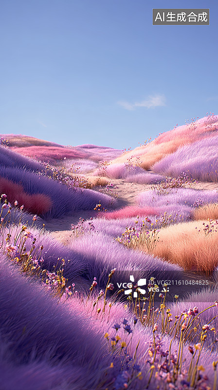 【AI数字艺术】梦幻紫草丘陵景观图片素材