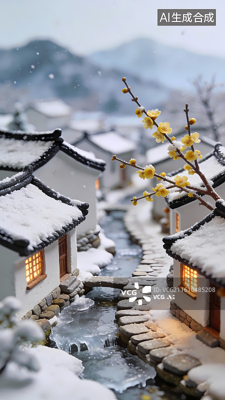 【AI数字艺术】冬至节气海报底图，融合传统元素与现代设计，冷暖色调交织，传递团圆温暖与阳生春归的美好寓意图片素材