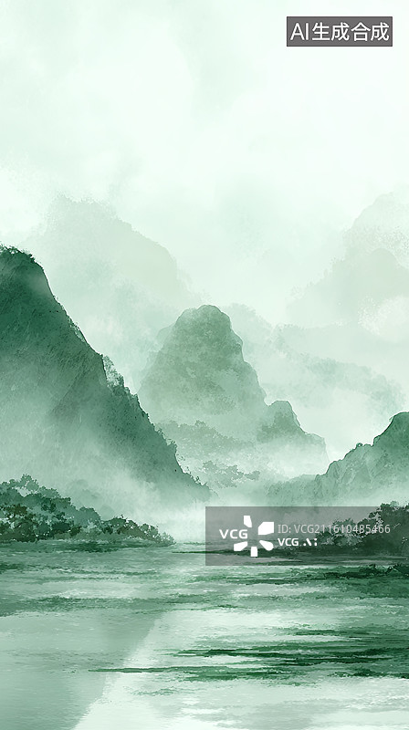 【AI数字艺术】山水雾景水墨画图片素材