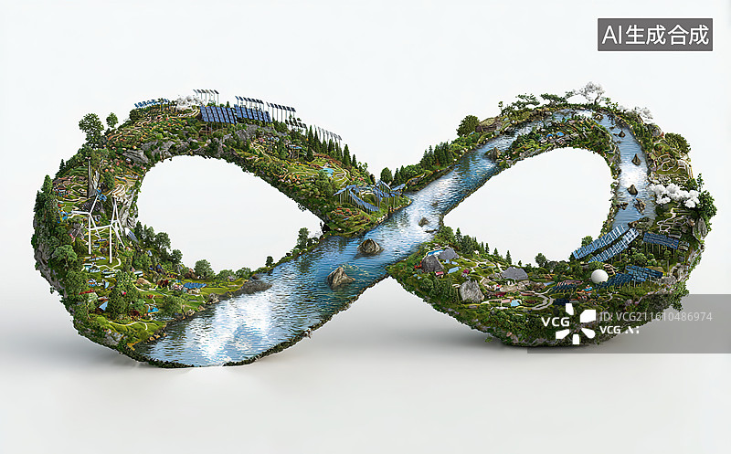 【AI数字艺术】无限符号形绿色生态景观图片素材