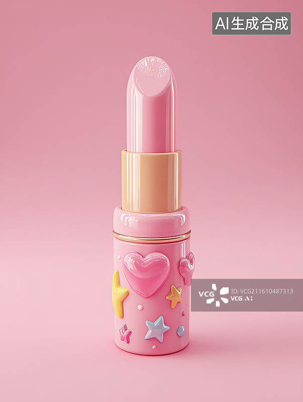 【AI数字艺术】粉色爱心星星图案口红图片素材
