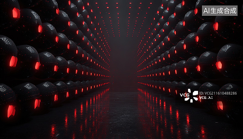 【AI数字艺术】红色灯光的科技隧道图片素材