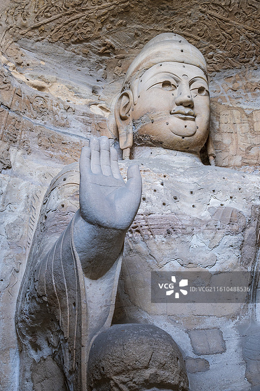 山西省大同市云岗石窟风光——第3窟灵岩寺洞“弥勒洞”佛像图片素材