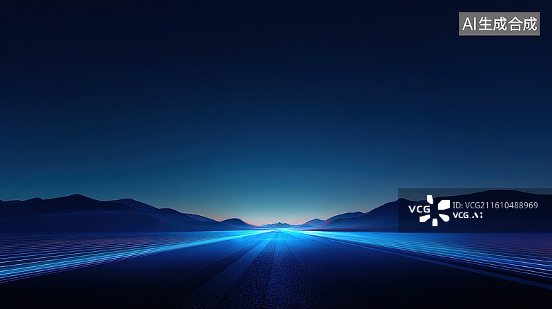 【AI数字艺术】夜幕下的蓝色光路图片素材