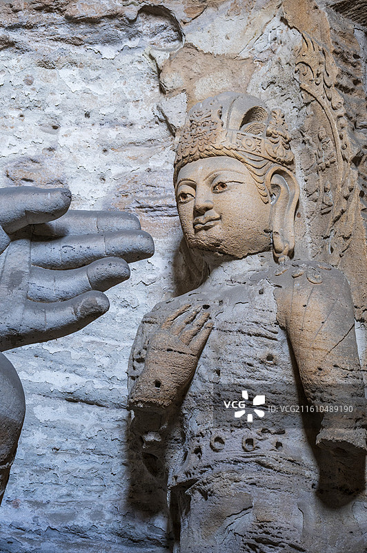 山西省大同市云岗石窟风光——第3窟“灵岩寺洞”佛像图片素材