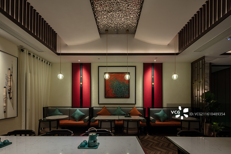 新中式足浴会所公共休息区正面视角图片素材