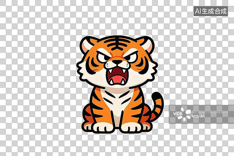 【AI数字艺术】卡通风格，一只咆哮的老虎PNG格式的免扣元素图片素材