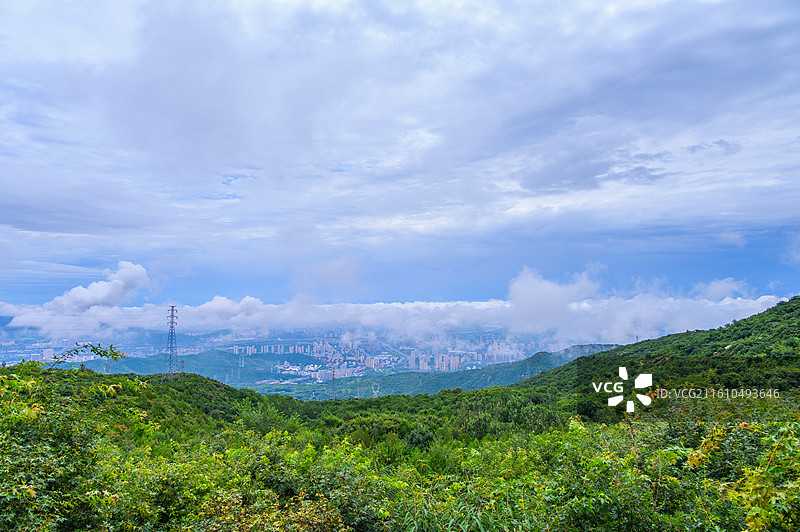 夏季雨后北京石景山城市全景航拍图片素材