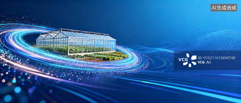 【AI数字艺术】科技感的现代自动化有机农业蓝色背景图片素材
