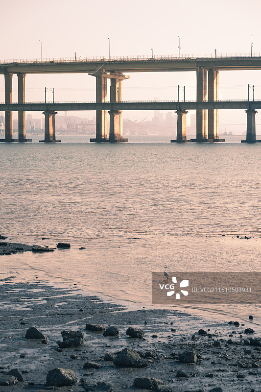 厦门集美十里长堤落日美景图片素材