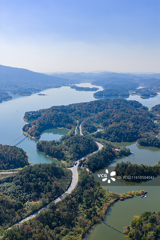 航拍湖南湘潭市湘乡市水府庙水库图片素材