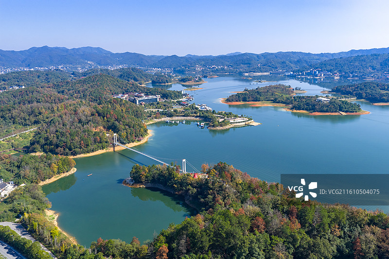 航拍湖南湘潭市湘乡市水府庙水库图片素材