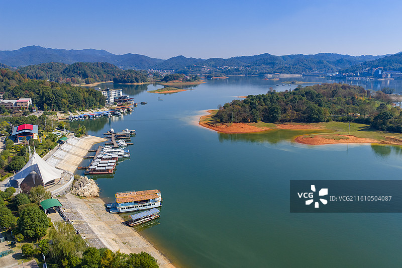 航拍湖南湘潭市湘乡市水府庙水库图片素材