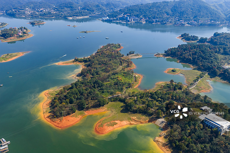 航拍湖南湘潭市湘乡市水府庙水库图片素材
