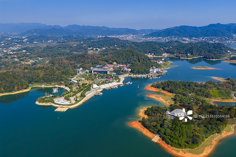 航拍湖南湘潭市湘乡市水府庙水库图片素材