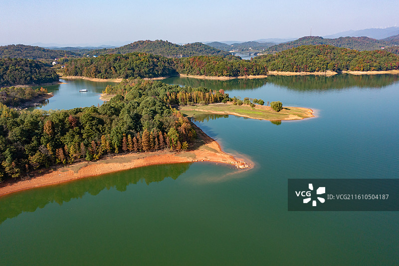 航拍湖南湘潭市湘乡市水府庙水库图片素材