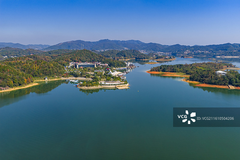 航拍湖南湘潭市湘乡市水府庙水库图片素材