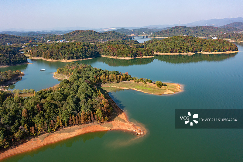 航拍湖南湘潭市湘乡市水府庙水库图片素材