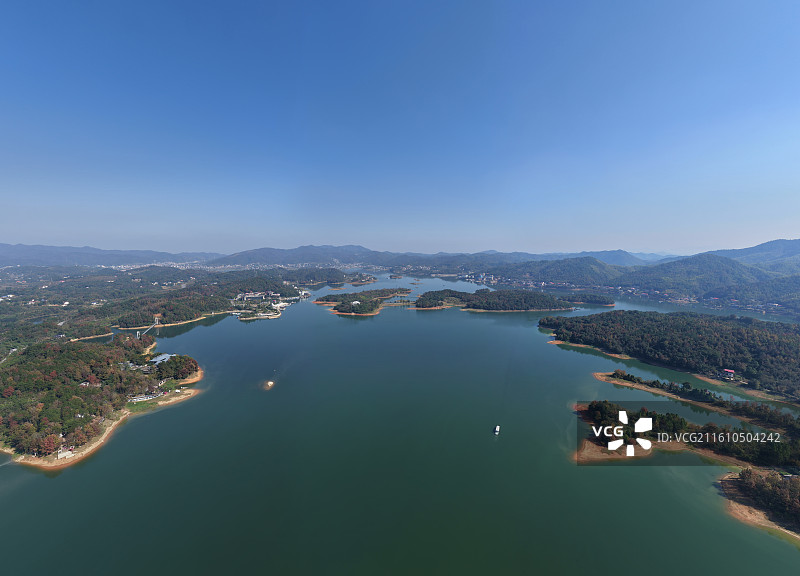 航拍湖南湘潭市湘乡市水府庙水库图片素材