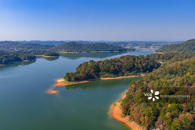 航拍湖南湘潭市湘乡市水府庙水库图片素材