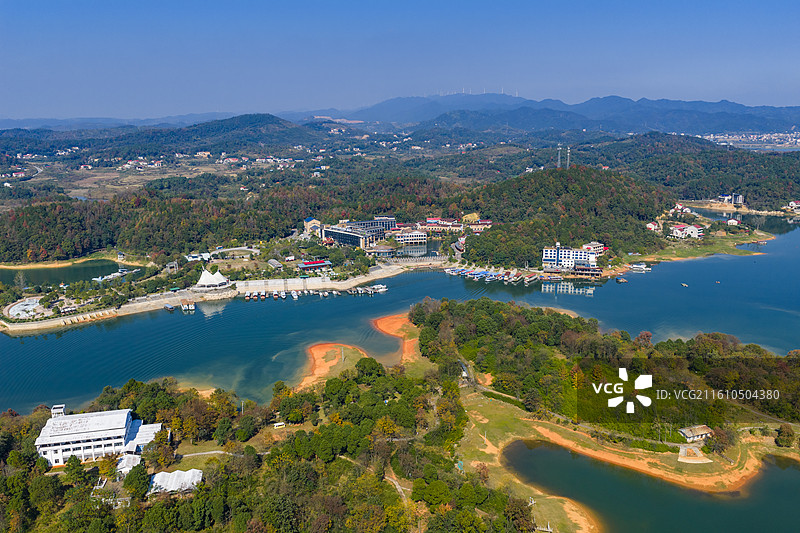 航拍湖南湘潭市湘乡市水府庙水库图片素材
