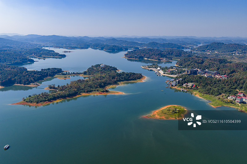航拍湖南湘潭市湘乡市水府庙水库图片素材