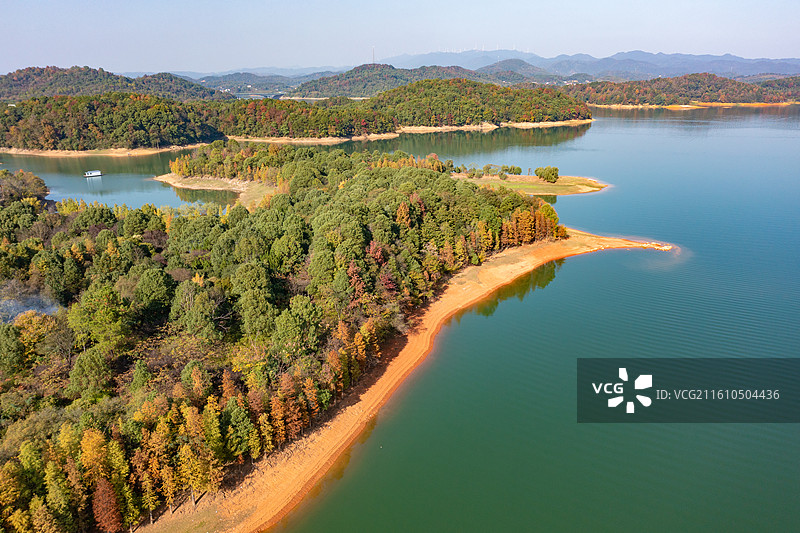 航拍湖南湘潭市湘乡市水府庙水库图片素材