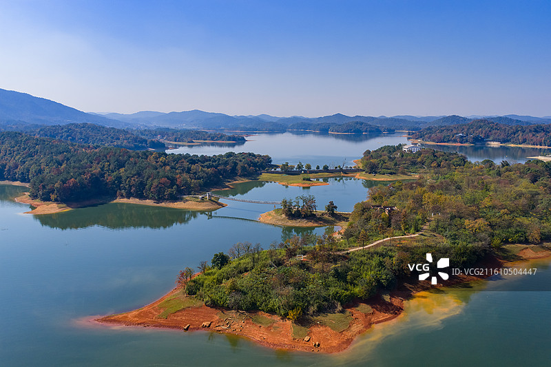 航拍湖南湘潭市湘乡市水府庙水库图片素材