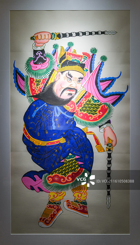 四川绵竹木版年画《双扬鞭（敬德）》 北京恭王府“岁朝迎祥·美意延年-恭王府博物馆藏传统木版年画展”图片素材