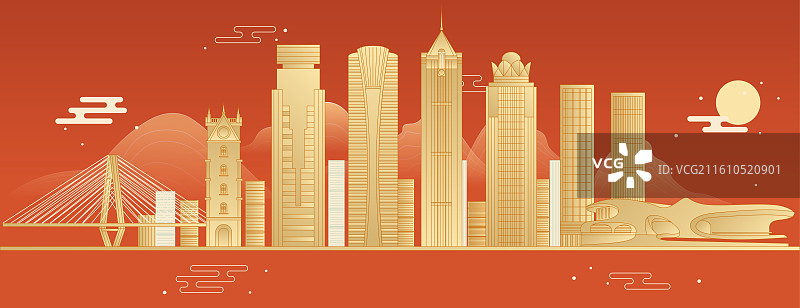 海南海口地标建筑城市天际线矢量天邑国际大厦 海口钟楼 海航国际广场 世纪公园 云洞图书馆 东方广场图片素材