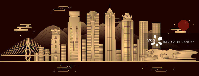 海南海口地标建筑城市天际线矢量天邑国际大厦 海口钟楼 海航国际广场 世纪公园 云洞图书馆 东方广场图片素材