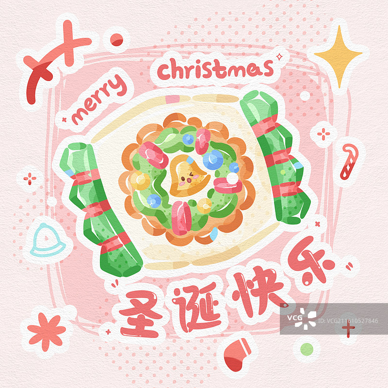 手绘圣诞节甜品花环饼干节日Q版插画图片素材