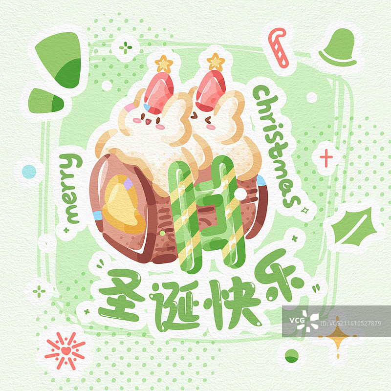 手绘圣诞节甜品奶油蛋糕卷节日Q版插画图片素材