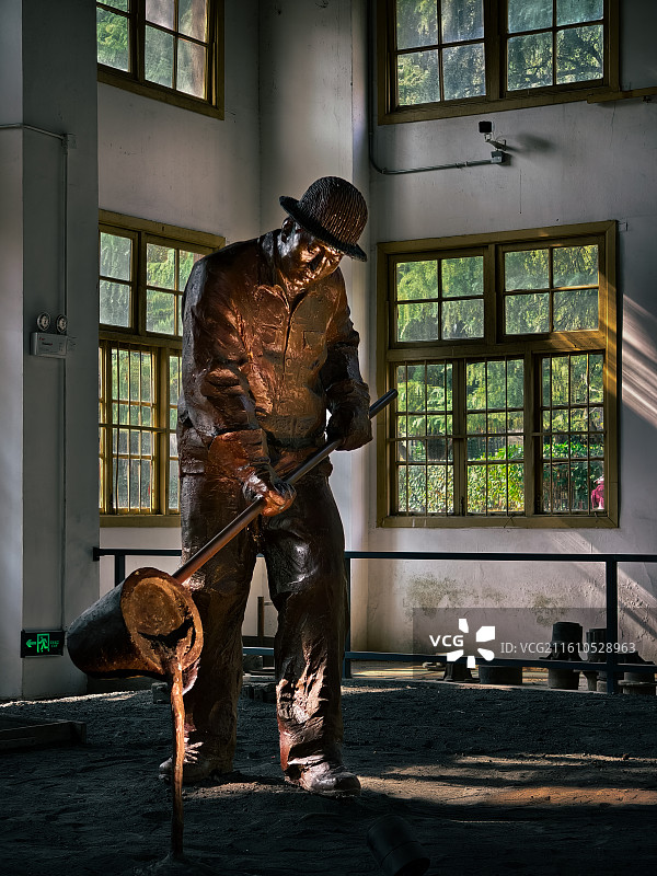 南昌市小平小道老厂房内的工人雕像图片素材