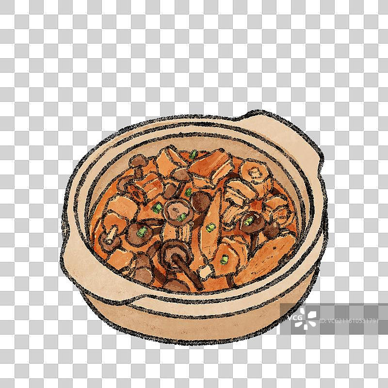 辽宁美食插画-小鸡炖蘑菇图片素材