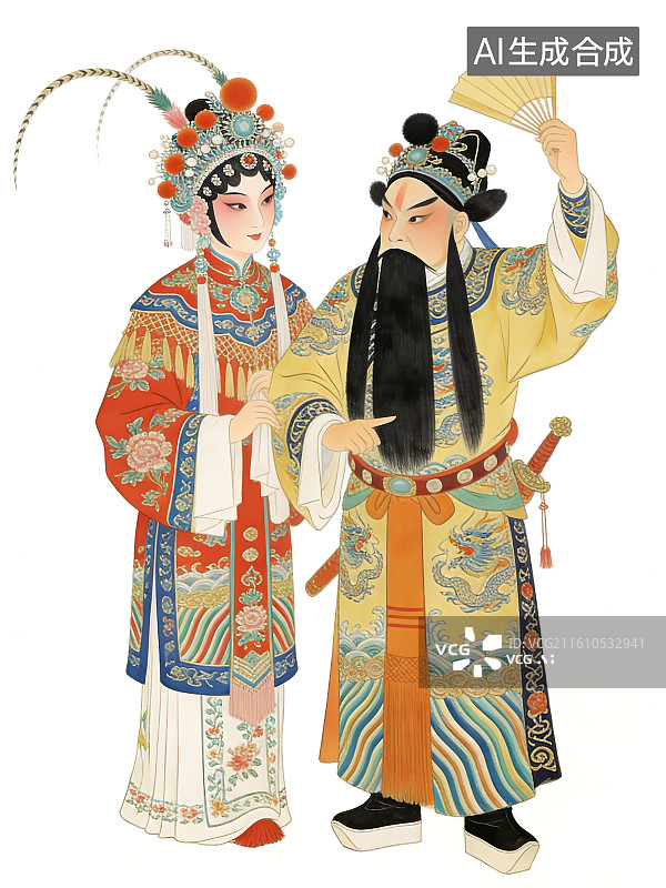 【AI数字艺术】国潮戏剧人物京剧川剧黄梅戏脸谱面具插画图片素材